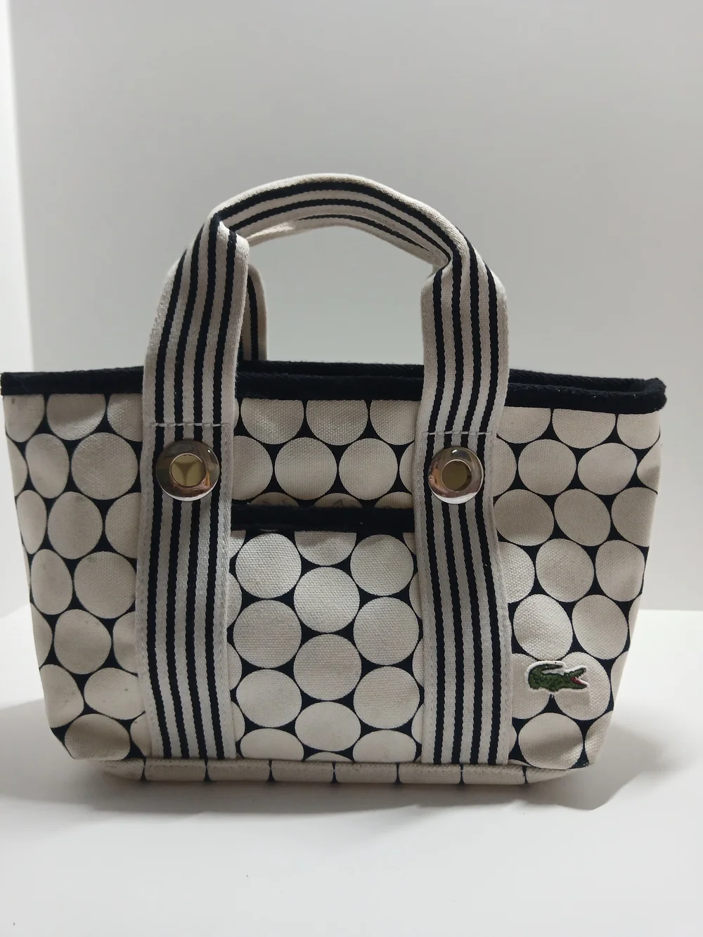 Lacoste Polka Dot Canvas Mini Tote Bag in White and Black
